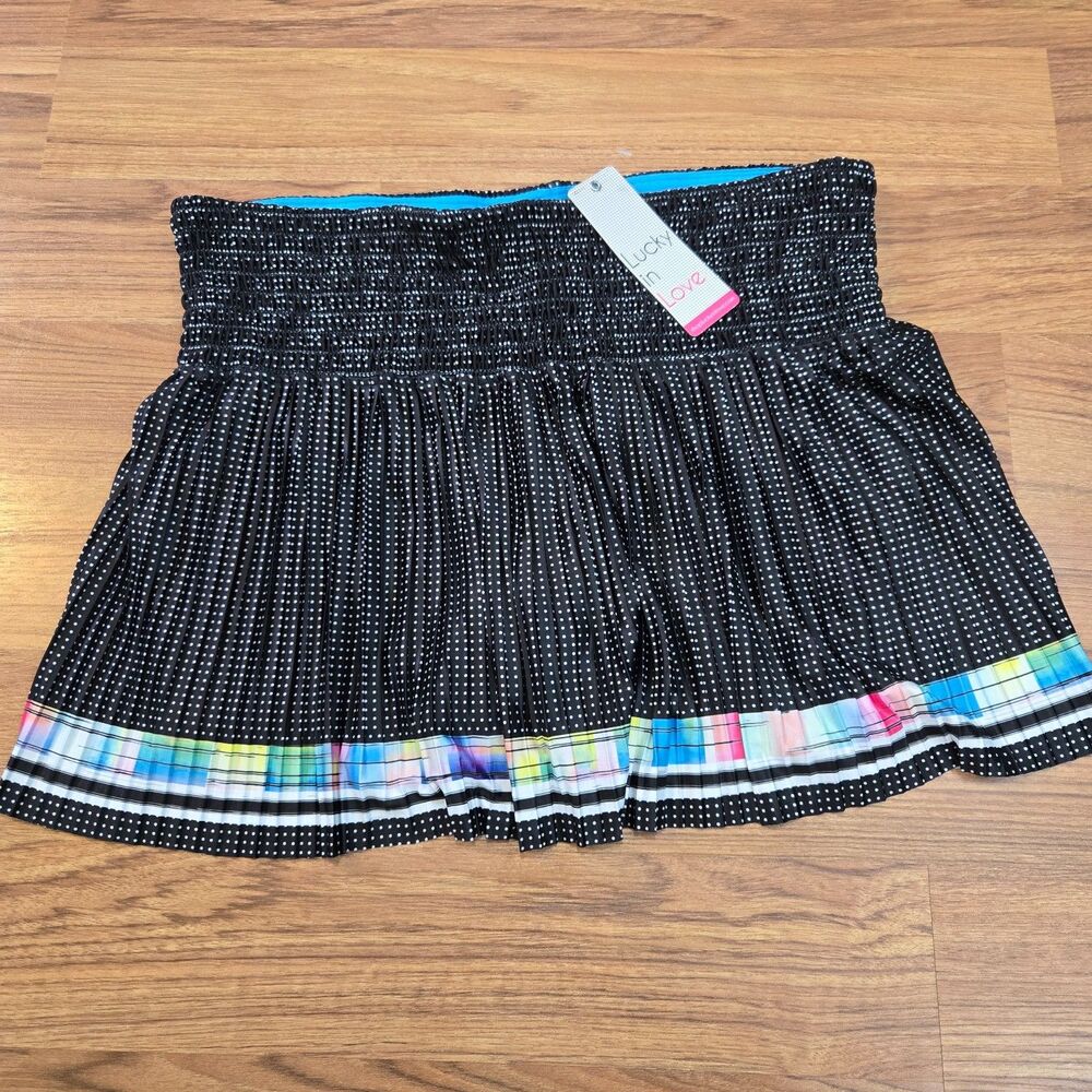 Lucky in Love Ruched Tennis Pickle Ball Skirt skort Womens Size XL Tiny Dots NEW